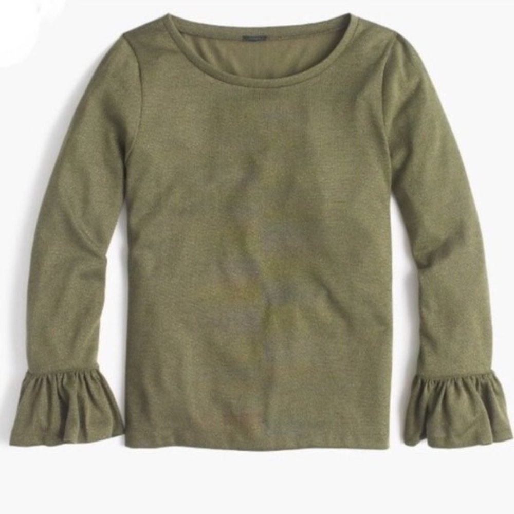 J. Crew Green Metallic Bell Sleeve Top XXS